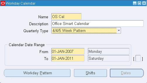 work schedule calendar. the work schedule at OSS.
